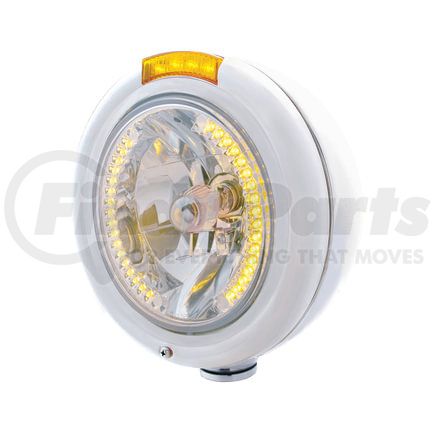 32472 by UNITED PACIFIC - Headlight - RH/LH, 7", Round, Polished Housing, H4 Bulb, with 34 Bright Amber LED Position Light and 4 Amber LED Signal Light, Amber Lens