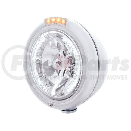 32475 by UNITED PACIFIC - Headlight - RH/LH, 7", Round, Polished Housing, H4 Bulb, with 34 Bright White LED Position Light and 4 Amber LED Dual Mode Signal Light, Clear Lens
