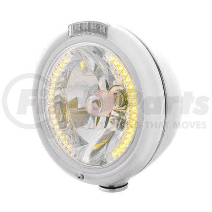 32481 by UNITED PACIFIC - Headlight - RH/LH, 7", Round, Chrome Housing, H4 Bulb, with 34 Bright Amber LED Position Light and 4 Amber LED Signal Light, Clear Lens