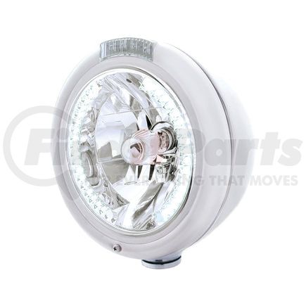 32485 by UNITED PACIFIC - Headlight - RH/LH, 7", Round, Chrome Housing, H4 Bulb, with 34 Bright White LED Position Light and 4 Amber LED Signal Light, Clear Lens