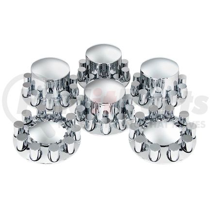 10317 by UNITED PACIFIC - Axle Hub Cover Kit - Chrome Dome, 33mm Thread-On Nut Covers, Front & Rear Wheels