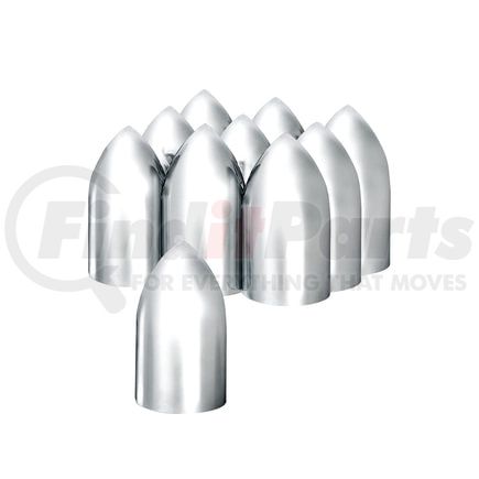 10564 by UNITED PACIFIC - Wheel Lug Nut Cover Set - 33mm x 3-7/8", Chrome, Plastic, Bullet, Thread-On