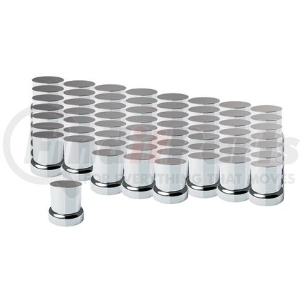 10772CB by UNITED PACIFIC - Wheel Lug Nut Cover Set - 33mm X 2", Chrome, Plastic, Flat Top, with Flange, Push-On