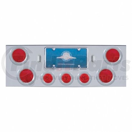21614 by UNITED PACIFIC - Tail Light Panel - Chrome, Rear Center, with Four 4" Lights & Three 2.5" Lights & Bezels