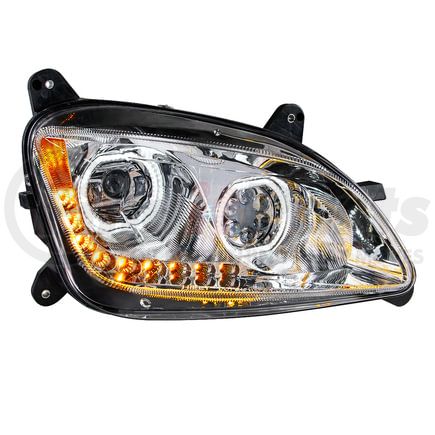 35746 by UNITED PACIFIC - Headlight Assembly - Passenger Side (RH), Chrome Housing, LED, with Sequential Signal Light