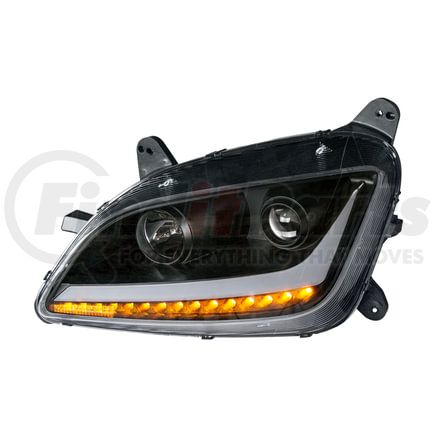 35814 by UNITED PACIFIC - Black Projection Headlight with Signal/Position Light Bar for 2012-21 Peterbilt 579 - Driver Side