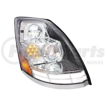 35894 by UNITED PACIFIC - Headlight - R/H, Chrome, LED, with ABS Rear Housing, with Dual Color LED Light Bars