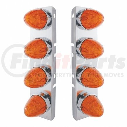 37297 by UNITED PACIFIC - Air Cleaner Light Bar - Front, Stainless Steel, with Bracket, Auxiliary/Cab Light, Amber LED, Dark Amber Lens, with SS Bezels, 19 LED Per Grakon 1000 Style Light, for Peterbilt Trucks