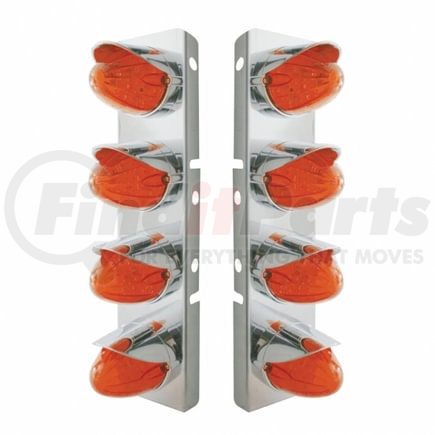 37299 by UNITED PACIFIC - Air Cleaner Light Bar - Front, Stainless Steel, with Bracket, Auxiliary/Cab Light, Amber LED, Dark Amber Lens, with Chrome Visors, 19 LED Per Grakon 1000 Style Light, for Peterbilt Trucks
