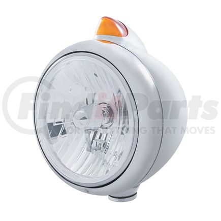 32608 by UNITED PACIFIC - Guide Headlight - 682-C Style, RH/LH, 7", Round, Polished Housing, Crystal H4 Bulb, with Top Mount, Original Style, 5 Amber LED Signal Light, Amber Lens
