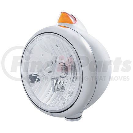32624 by UNITED PACIFIC - Guide Headlight - 682-C Style, RH/LH, 7", Round, Chrome Housing, Crystal H4 Bulb, with Top Mount Original Style 5 Amber LED Signal Light (Amber Lens)