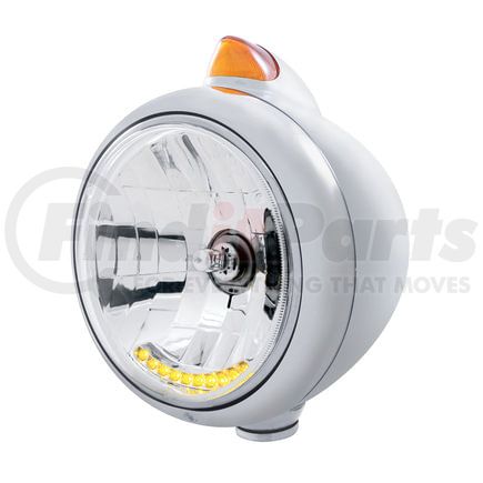 32630 by UNITED PACIFIC - Guide Headlight - 682-C Style, RH/LH, 7", Round, Chrome Housing, H4 Bulb, with 10 Amber LED Dual Mode Light and Top Mount, Original Style, 5 LED Signal Light, Amber Lens