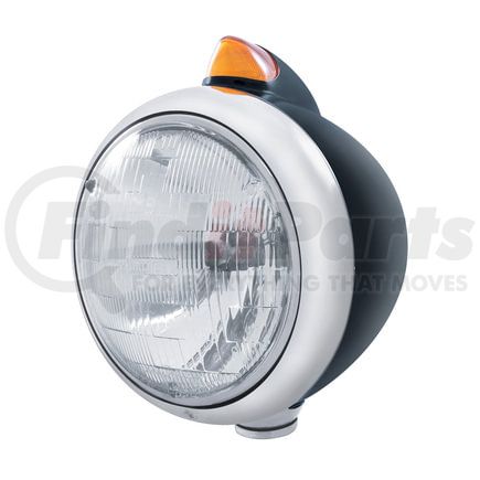32636 by UNITED PACIFIC - Guide Headlight - 682-C Style, RH/LH, 7", Round, Powdercoated Black Housing, H6024 Bulb, with Top Mount, Original Style, 5 Amber LED Signal Light, Amber Lens