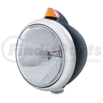 32634 by UNITED PACIFIC - Guide Headlight - 682-C Style, RH/LH, 7", Round, Powdercoated Black Housing, 6014 Bulb, with Top Mount, Original Style, 5 Amber LED Signal Light, Amber Lens