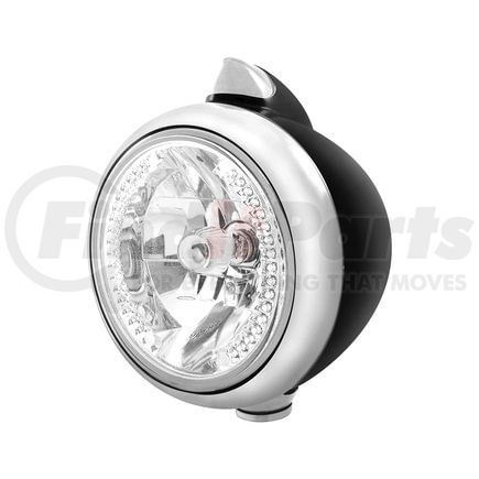 32645 by UNITED PACIFIC - Guide Headlight - 682-C Style, RH/LH, 7", Round, Powdercoated Black Housing, H4 Bulb, with 34 Bright White LED Position Light and Top Mount, Original Style, 5 LED Signal Light, Clear Lens