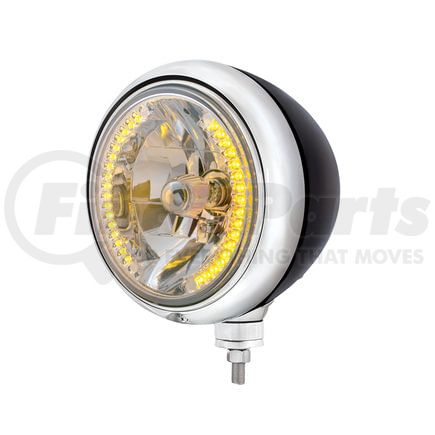 32653 by UNITED PACIFIC - Guide Headlight - 682-C Style, RH/LH, 7", Round, Powdercoated Black Housing, H4 Bulb, with 34 Bright Amber LED Position Light