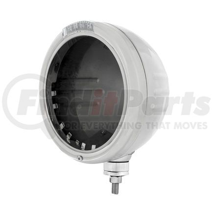 32725 by UNITED PACIFIC - Headlight Housing - Stainless Steel Classic Stripe Headlight No Bulb, with LED Signal, Clear Lens