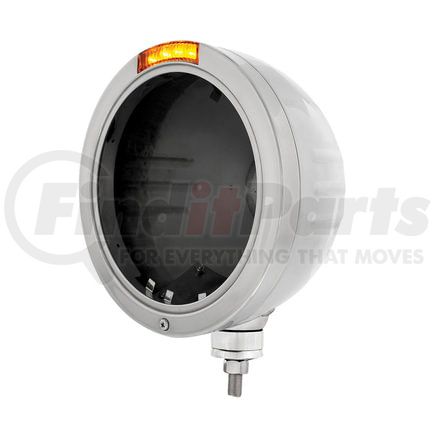 32726 by UNITED PACIFIC - Headlight Housing - Stainless Steel, Bullet Embossed Stripe Headlight No Bulb with LED Signal, Amber Lens