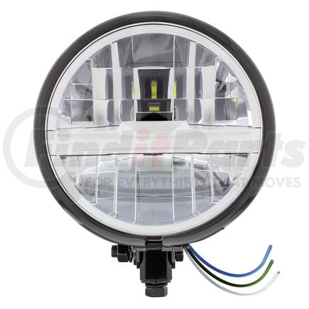 32804 by UNITED PACIFIC - Headlight - Motorcycle, 8 LED, RH/LH, 5-3/4", Round, Powdercoated Black Housing, High/Low Beam, with Silver Painted Center Accent Bar, Bottom Mount