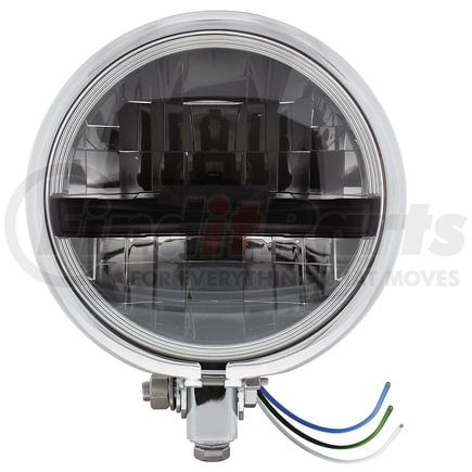 32807 by UNITED PACIFIC - Headlight - Chrome, Steel, 5-3/4" Round, for Motorcycle, 8 LED Bulb with Black Bar, High/Low Beam, Bottom Mount, LH or RH