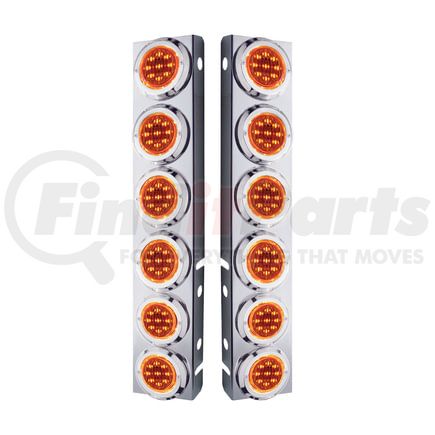 33708 by UNITED PACIFIC - Air Cleaner Light Bar - Front, Stainless Steel, with Bracket, Clearance/Marker Light, Amber LED and Lens, with Chrome Bezels 9 LED Per Light, for Peterbilt Trucks