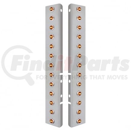 34474 by UNITED PACIFIC - Air Cleaner Light Bar - Front, Stainless Steel, with Bracket, Clearance/Marker Light, Amber LED and Lens, Dual Function Mini Lights, with SS Bezels, 3 LED Per Light, for Peterbilt Trucks