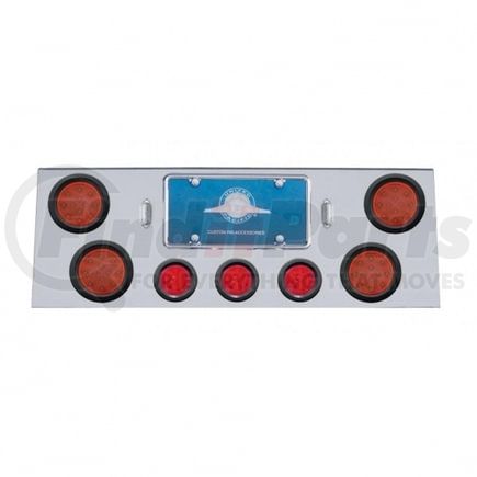 34705 by UNITED PACIFIC - Tail Light Panel - Stainless Steel, Rear Center, with 4X12 LED 4" Reflector Light & 3X13 LED 2.5" Beehive Light, Red LED & Lens