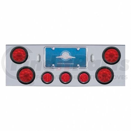 34709 by UNITED PACIFIC - Tail Light Panel - Chrome, Rear Center, with 4X10 LED 4" Lights & 3X13 LED 2.5" Beehive Lights, Red LED & Lens