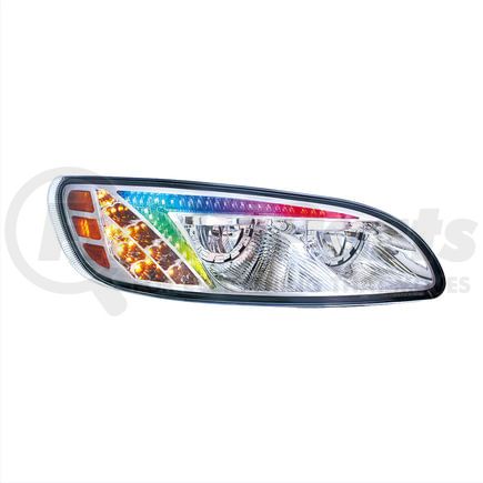 34854 by UNITED PACIFIC - Headlight Assembly - Passenger Side, Chrome, LED, with Color Changing Position Light Bar