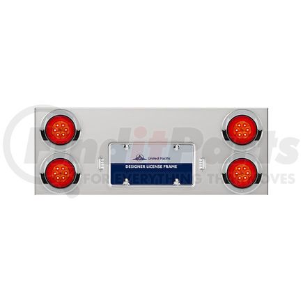 35005 by UNITED PACIFIC - Tail Light Panel - 33-3/4", with Visors, Polished, Stainless Steel, Red LED/Lens, Six 4" LED Turbine Lights