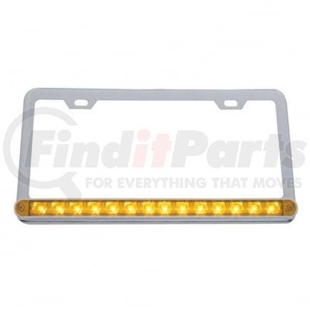 39743 by UNITED PACIFIC - License Plate Frame - Chrome, with 14 LED 12" Light Bar, Amber LED/Amber Lens