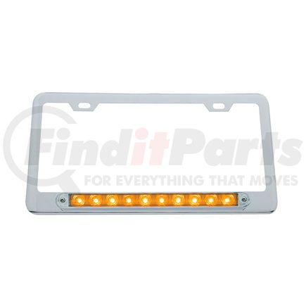 39757 by UNITED PACIFIC - License Plate Frame - Chrome, with 10 LED 9" Light Bar, Amber LED/Clear Lens