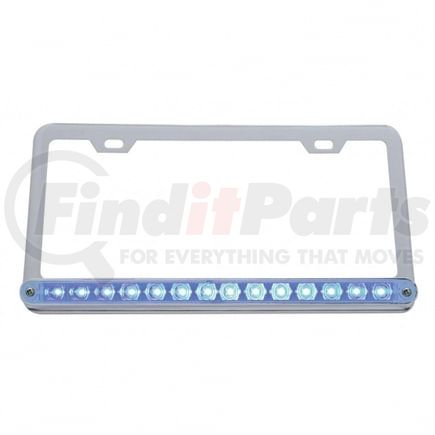 39779 by UNITED PACIFIC - License Plate Frame - Chrome, with 14 LED 12" Light Bar, Blue LED/Clear Lens