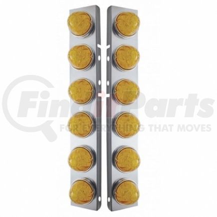 39796 by UNITED PACIFIC - Air Cleaner Light Bar - Front, Stainless Steel, with Bracket, Cab Light, Amber LED and Lens, Dual Function, with SS Bezels, 17 LED Per Light, for Peterbilt Trucks