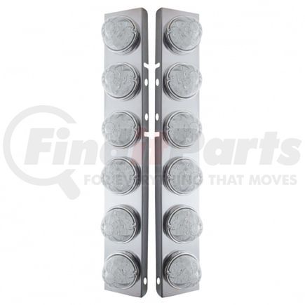 39797 by UNITED PACIFIC - Air Cleaner Light Bar - Front, Stainless Steel, with Bracket, Cab Light, Amber LED, Clear Lens, Dual Function, with SS Bezels, 17 LED Per Light, for Peterbilt Trucks