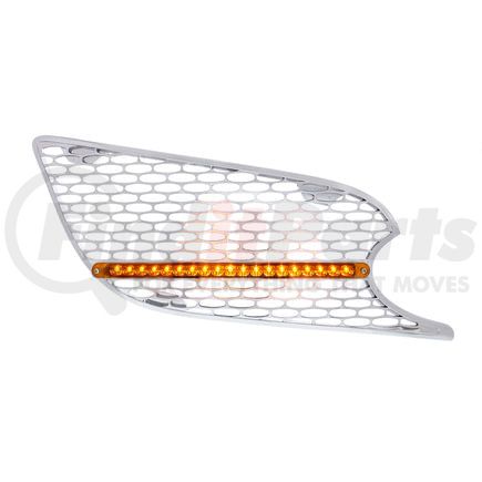 41783 by UNITED PACIFIC - Grille Air Intake - RH, Chrome, with Reflector LED Light, Amber LED/Amber Lens, for 2013+ Peterbilt 579