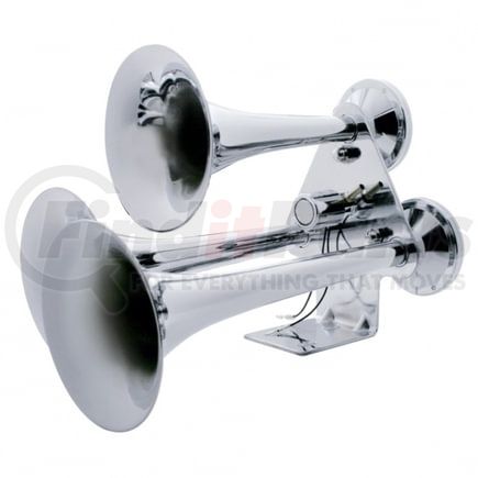 46129 by UNITED PACIFIC - Horn - 3 Trumpet Style, Chrome, 12V, 150 psi, 145 dB +/- 10 dB.