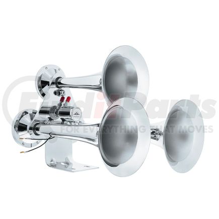 46151 by UNITED PACIFIC - Competition Series Horn - 3 Trumpet Style, Chrome, 12V, 150 psi, 150db +/- 10db