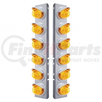 37388 by UNITED PACIFIC - Air Cleaner Light Bar - Front, Stainless Steel, with Bracket, Reflector Cab Light, Amber LED and Lens, Dual Function, with Chrome Bezels and Visors, 17 LED Per Light, for Peterbilt Trucks