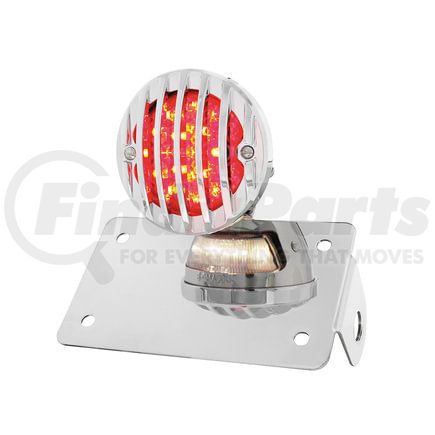 86850 by UNITED PACIFIC - Tail Light - Motorcycle LED "Bobber" Style Horizontal, with Chrome Grille Bezel, Red Lens
