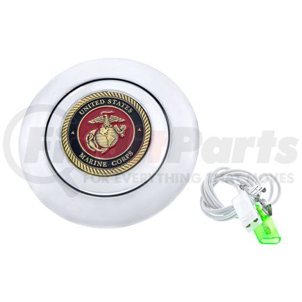 88196 by UNITED PACIFIC - Horn Button - Chrome, Aluminum, with US Marine Corps Metal Medallion, Wirings Included
