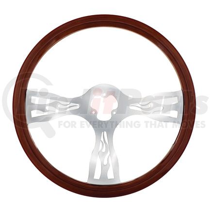 88220 by UNITED PACIFIC - Steering Wheel - Wood Rim, with Chrome Spokes, "Flame"