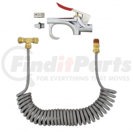 89998 by UNITED PACIFIC - Air Blow Gun Kit - Chrome Plated Gun, 10 ft Coiled 1/4" Nylon Hose, 2 Nozzles
