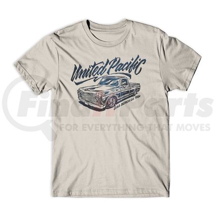 99307L by UNITED PACIFIC - T-Shirt - United Pacific Calligraphy C10, Sand, with Dark Blue Print, Cotton, Large