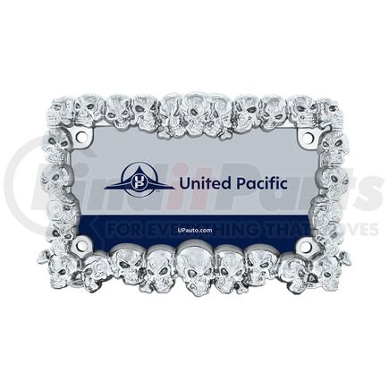 50065 by UNITED PACIFIC - License Plate Frame - Chrome, Skull Motorcycle