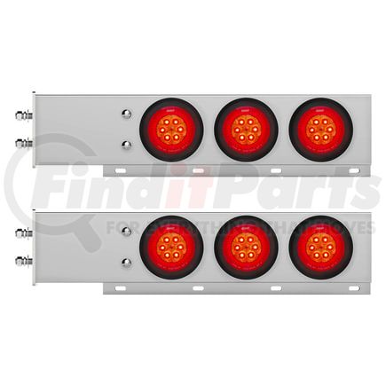 61029 by UNITED PACIFIC - Light Bar - Chrome, Spring Loaded, 2-1/2" Bolt Pattern, with 6 x 4" 16 LED Turbine Light, Red LED/Lens
