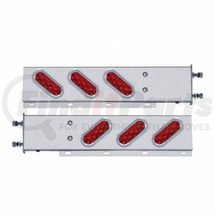 61300 by UNITED PACIFIC - Light Bar - Stainless Steel, Spring Loaded, 3-3/4" Bolt Pattern, with 6 Oval 10 LED Lights, Red LED/Lens, with Visor