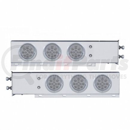 61644 by UNITED PACIFIC - Light Bar - Rear, Spring Loaded, with 2.5" Bolt Pattern, Reflector/Stop/Turn/Tail Light, Red LED, Clear Lens, Chrome/Steel Housing, with Chrome Bezels and Visors, 12 LED Per Light