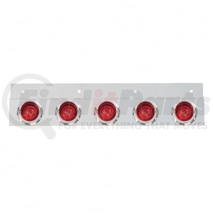 61722 by UNITED PACIFIC - Mud Flap Hanger - Mud Flap Plate, Top, Stainless, with Five 9 LED 2" Beehive Lights & Visors, Red LED/Red Lens