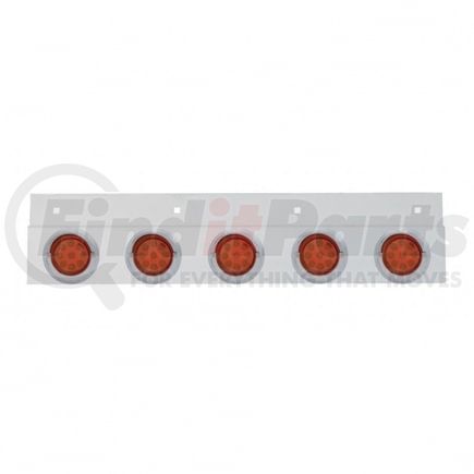 61718 by UNITED PACIFIC - Mud Flap Hanger - Mud Flap Plate, Top, Stainless, with Five 9 LED 2" Reflector Lights & Visors, Red LED/Red Lens